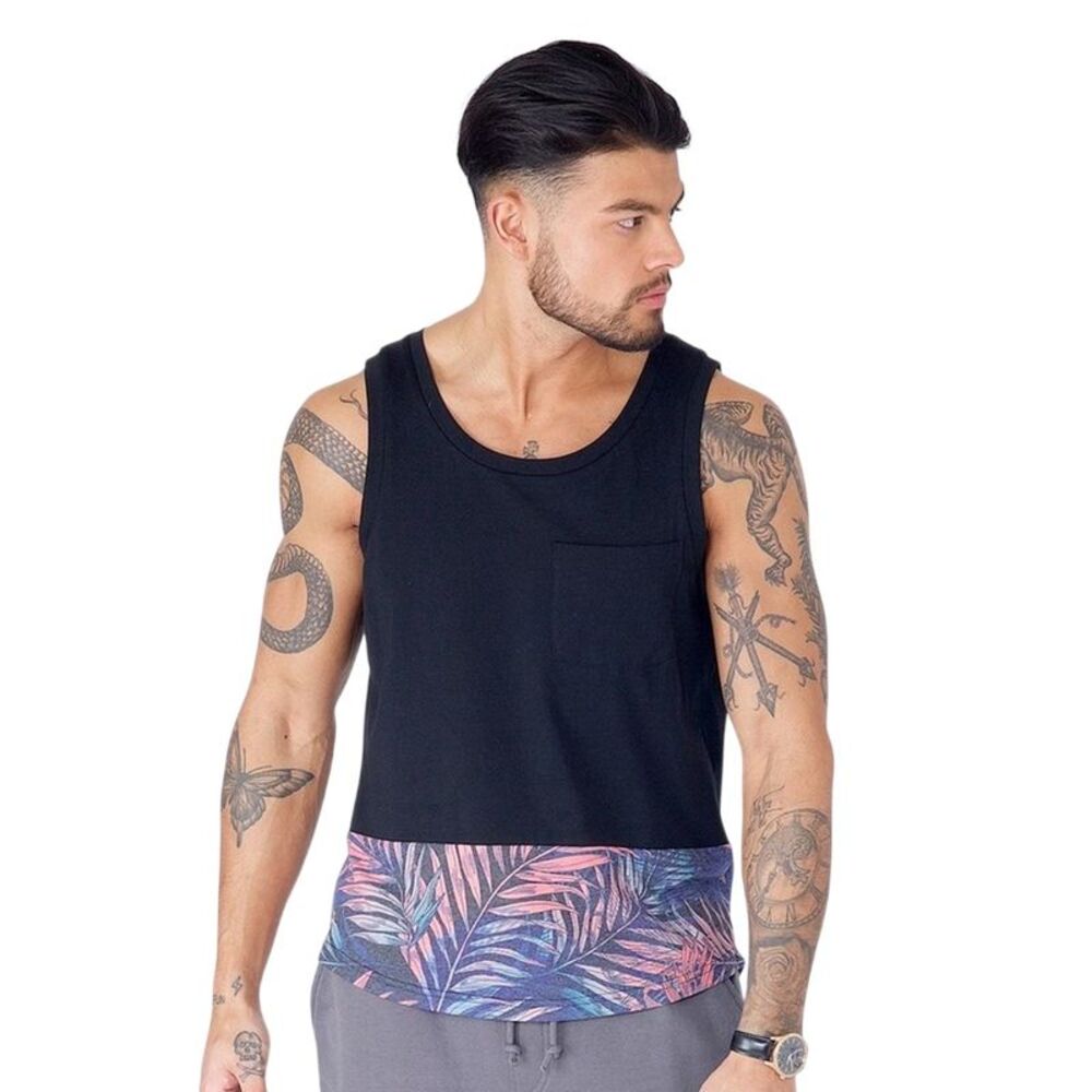 Influence Mens Colour Block Regular Tank Top / Black